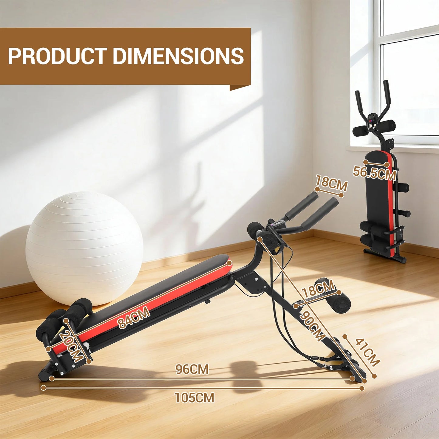 2-in-1 Adjustable Ab Bench Glider with LCD Display Foldable Core Abdominal Trainer Multi-Function Workout Equipment for Home Gym