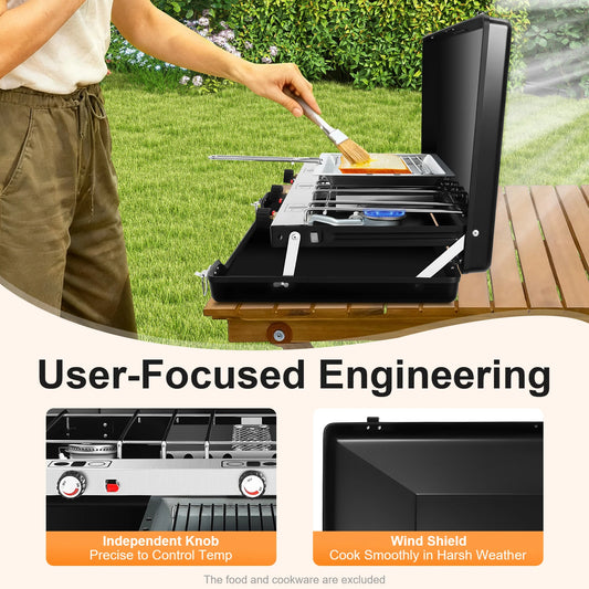 Portable 3 Burner Gas Camping Stove 4.5KW Piezo Ignition