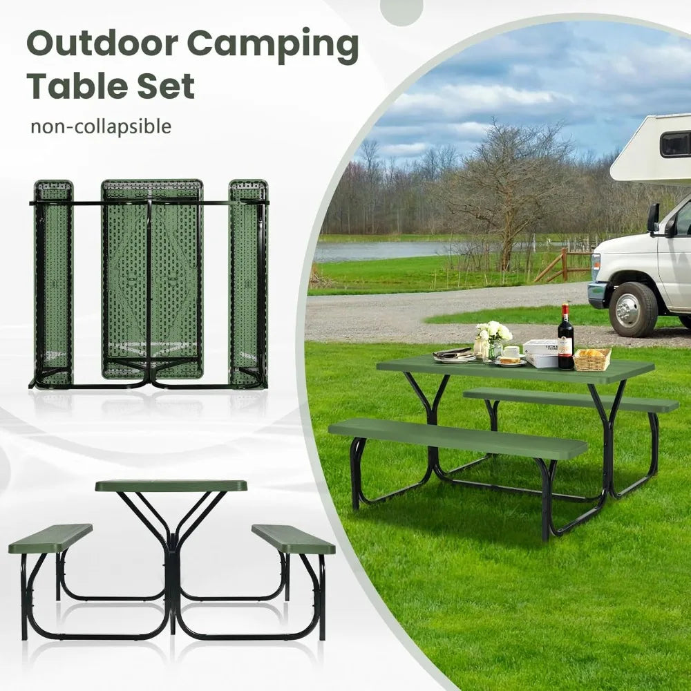 Portable Picnic Table Bench Set For Four Heavy Duty Frame