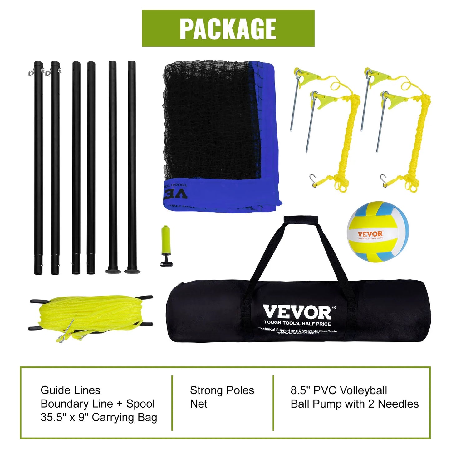 SucceBuy Outdoor Volleyball Net System With Adjustable Height Poles And PVC Pump