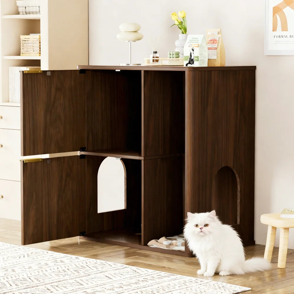 Cat Litter Cabinet With Hidden Litter Box And Storage Shelves