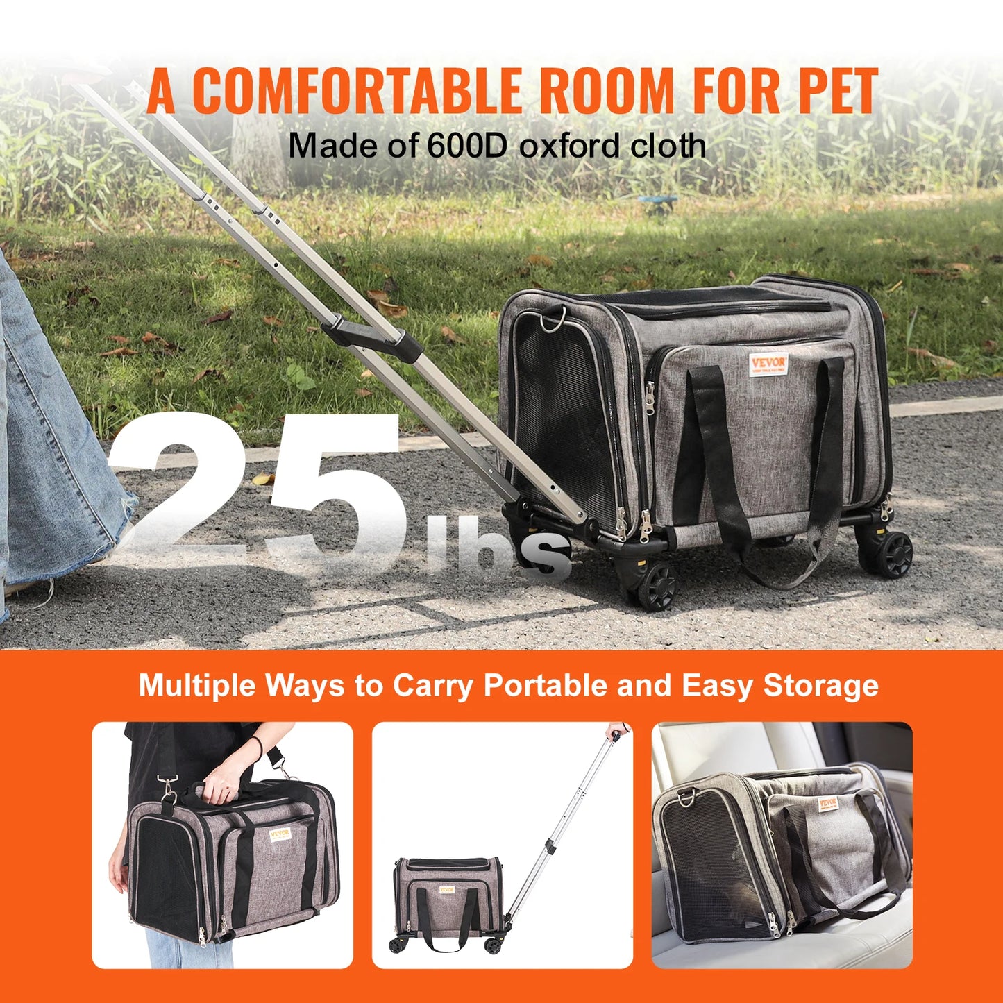 Cat Carrier Backpack Travel With Telescopic Handle Wheels