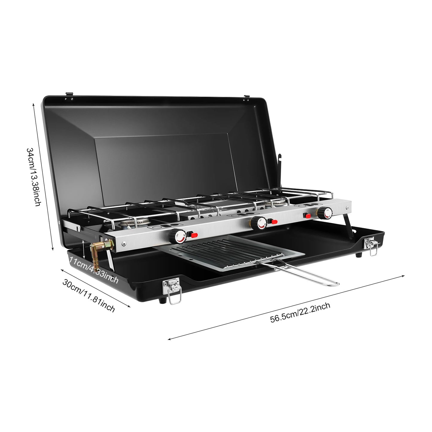 Portable 3 Burner Gas Camping Stove 4.5KW Piezo Ignition