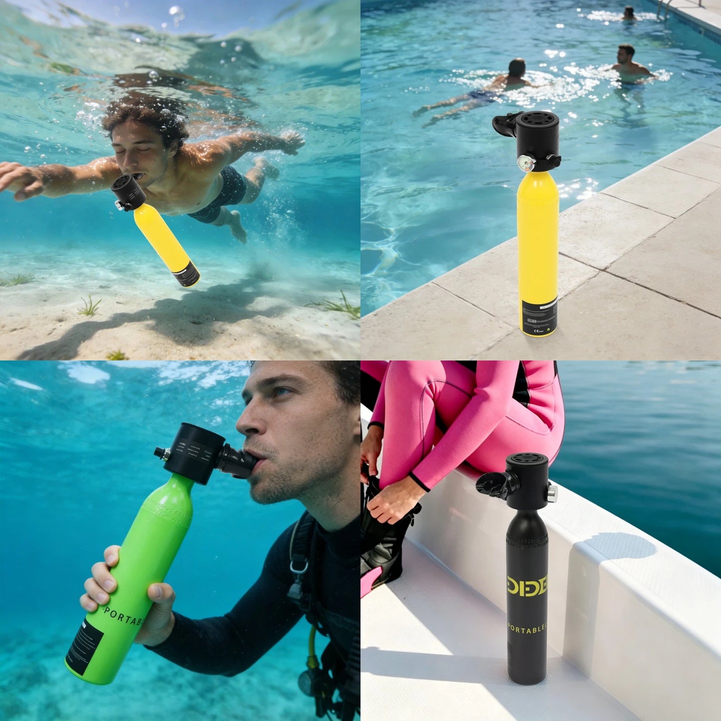 0.5L Mini Scuba Tank Diving Air Tank, Portable Underwater Breathing Apparatus for Shallow Snorkeling, Water Rescue,  with Manual Pump, Emergency Backup, Anti-Drop Strap