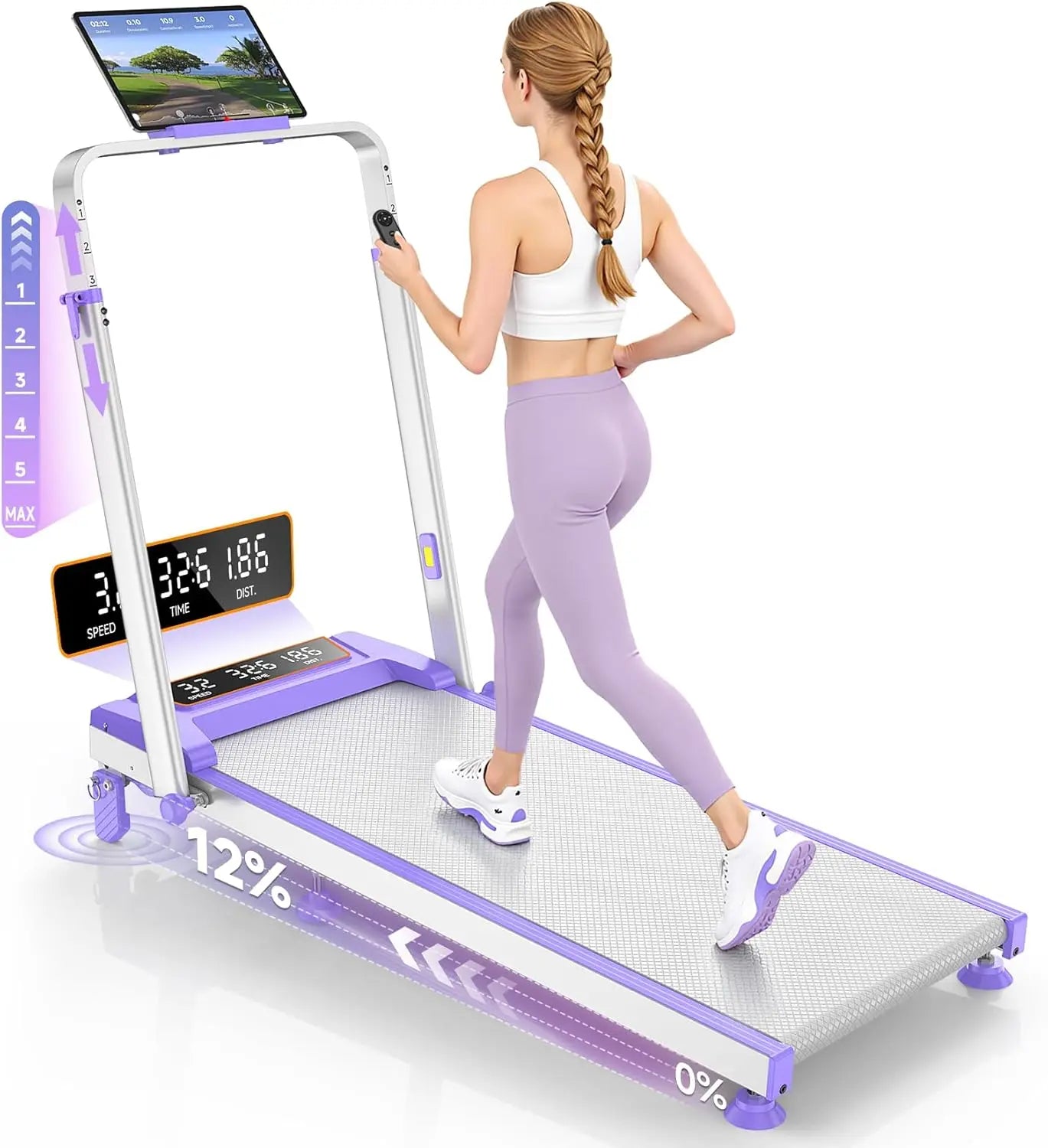 Walking Pad Treadmill With Incline Adjustable Height Foldable Under Desk 350 LBS