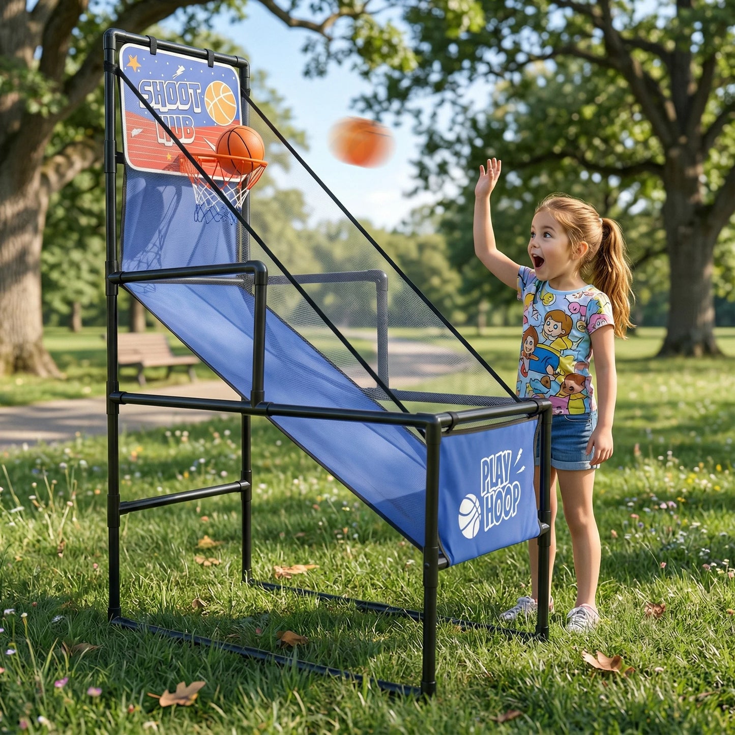 Kids Indoor Basketball Arcade Game With Foldable Hoop And Pump