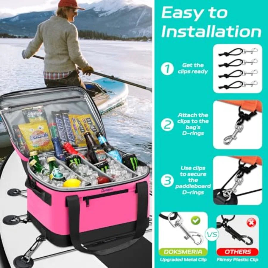 Paddle Board Cooler Waterproof, Super Capacity SUP Paddleboard Deck Cooler with Shoulder Strap and 6 Elastic Rope Clips, Paddle