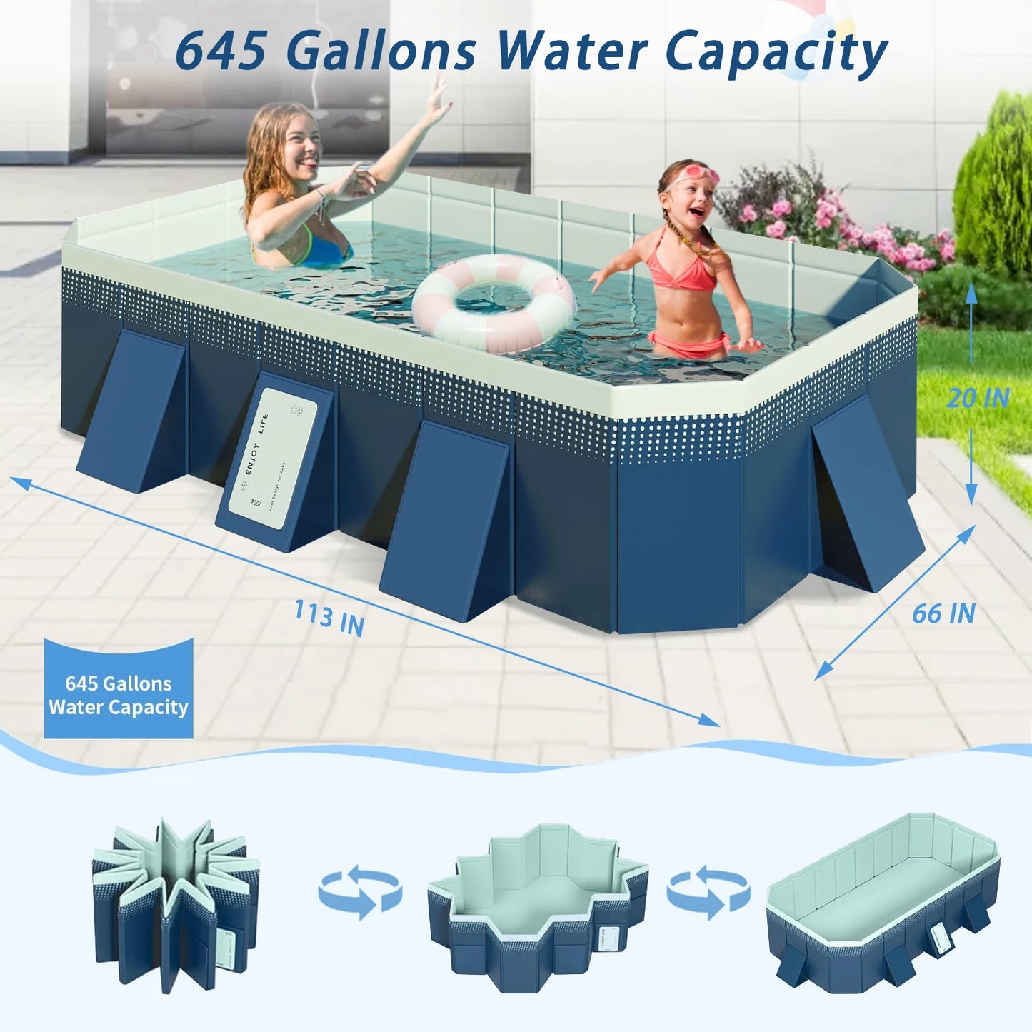 Foldable No Inflatable Family Pool PVC Portable Backyard