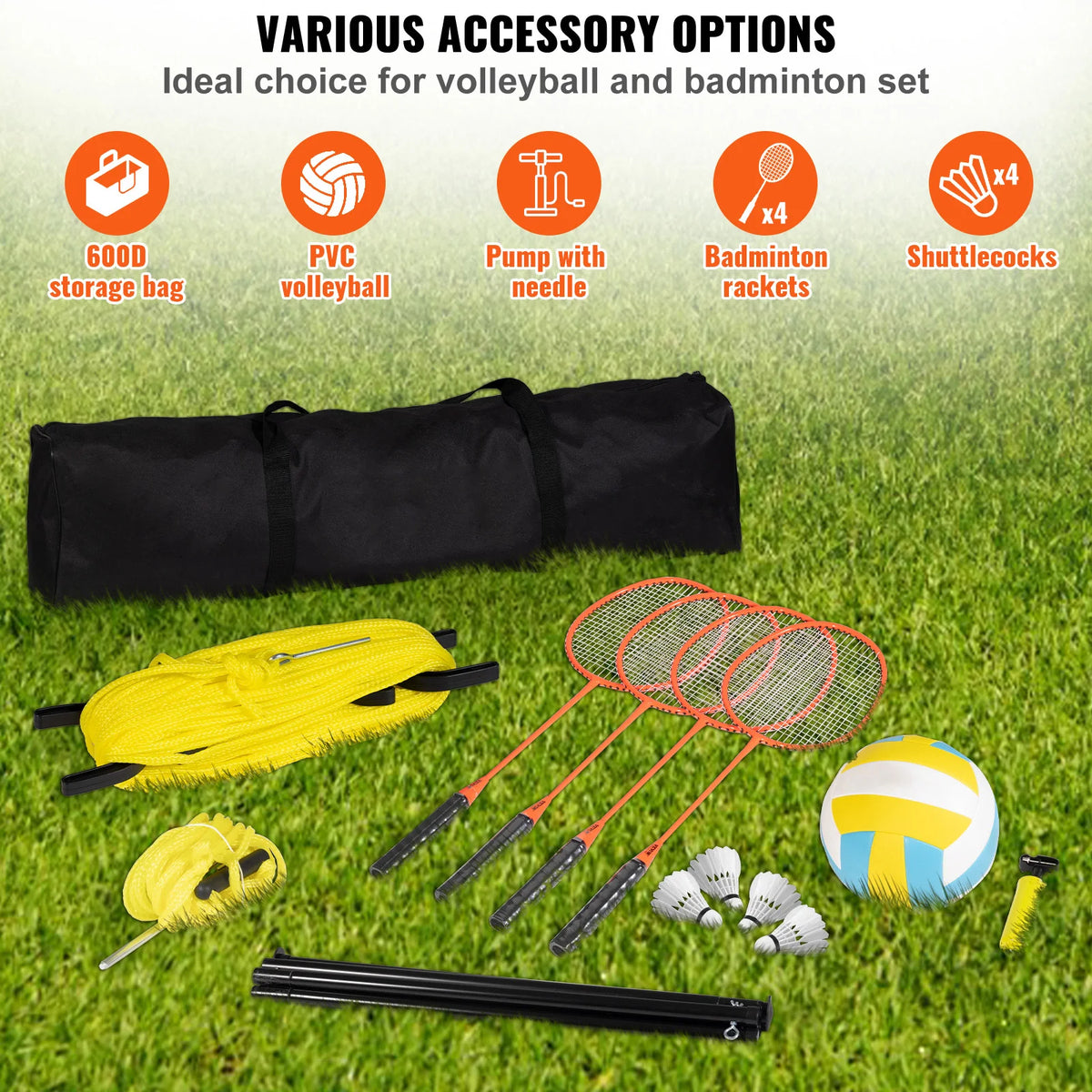 SucceBuy Portable Volleyball And Badminton Net Set With Carrying Bag