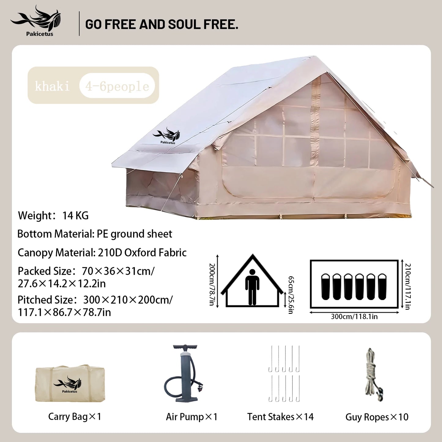 Pakicetus Quick Setup Inflatable Camping Tent Waterproof Family Tent