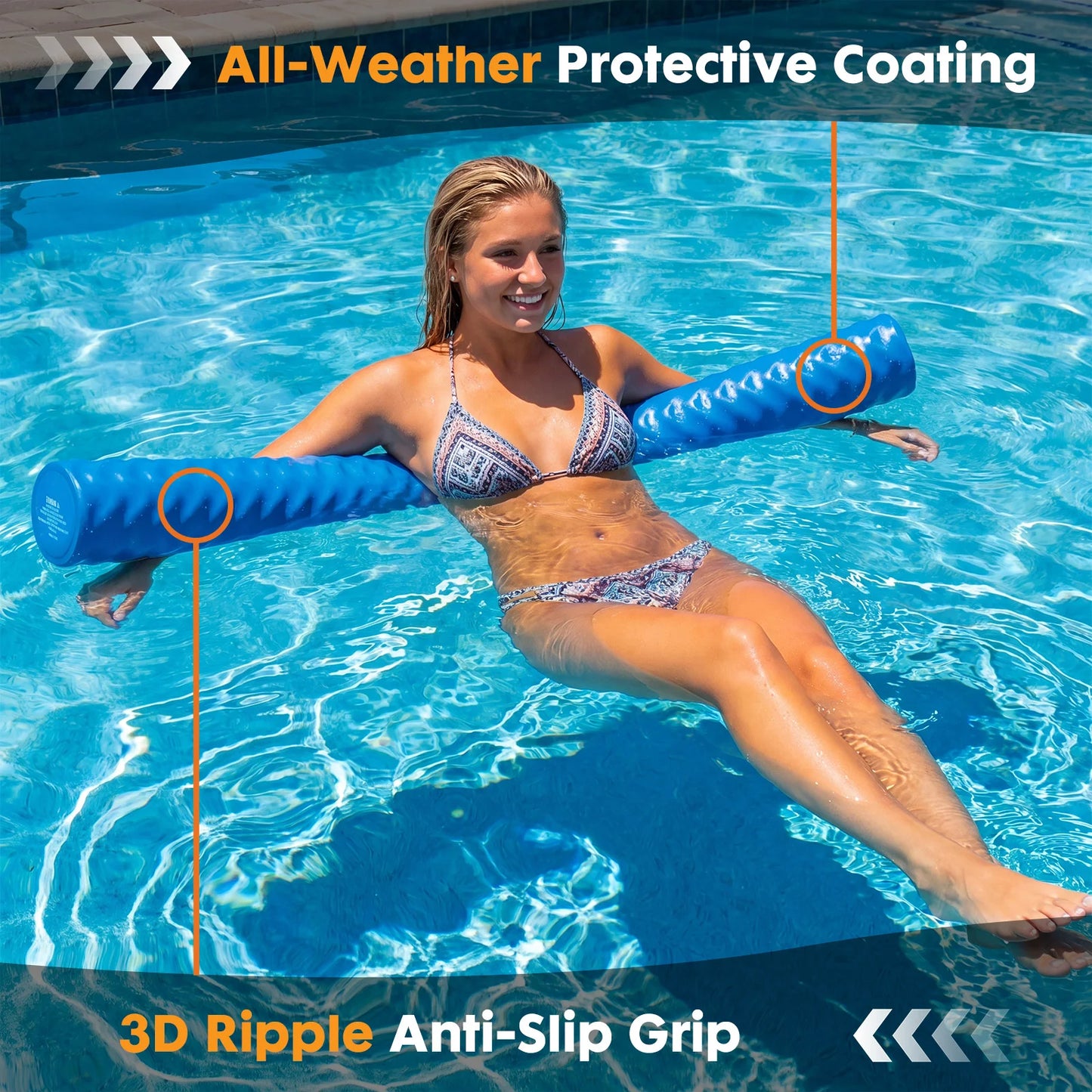 Pool Noodles Solid NBR Foam Core With UV Coated Vinyl Layer 250 Lb Support