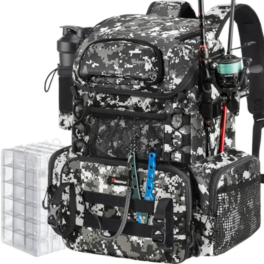Fishing Tackle Backpack With Rod Holders And Tackle Boxes