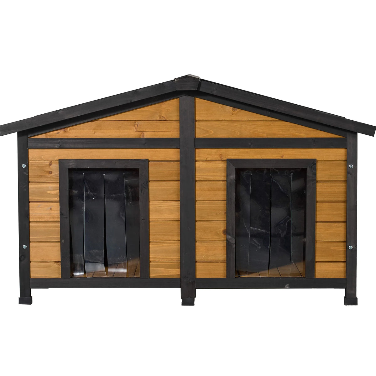 Natural Wood Double Door Outdoor Dog House With Waterproof Shelter