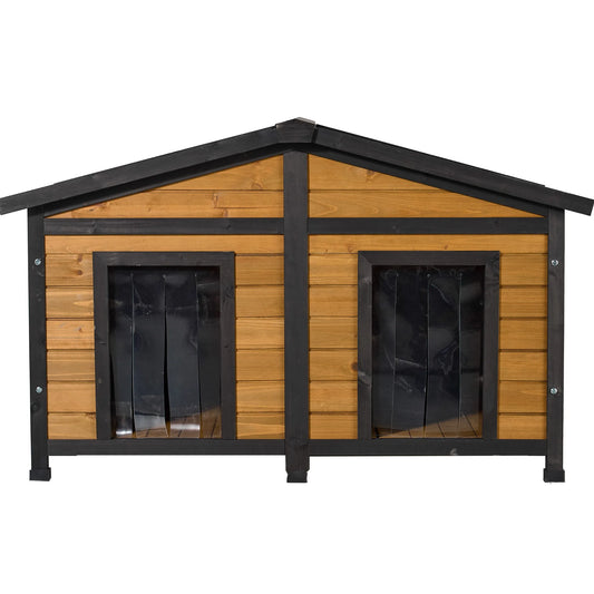 Natural Wood Double Door Outdoor Dog House With Waterproof Shelter