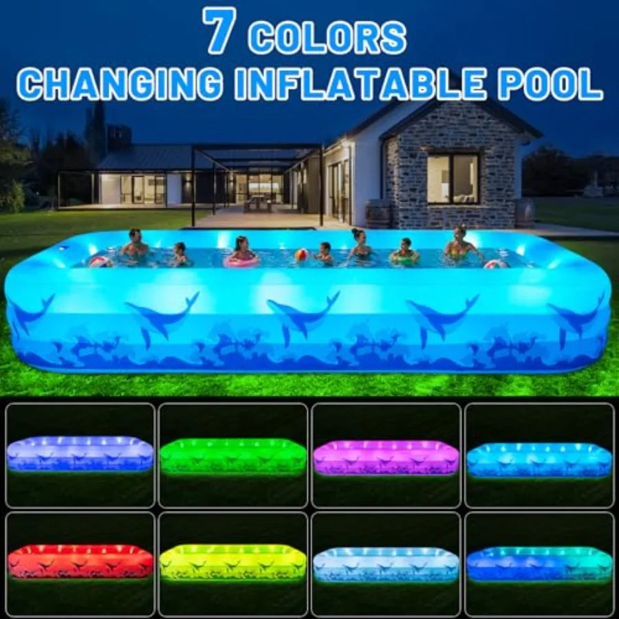 Inflatable Backyard Pool for Kids and Adults With LED Lights
