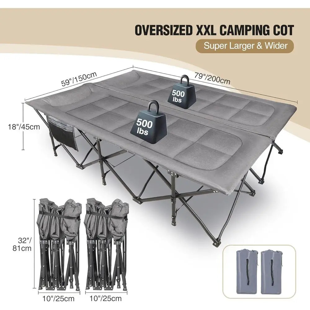 Heavy Duty Two Person Camping Cot With Pad Portable