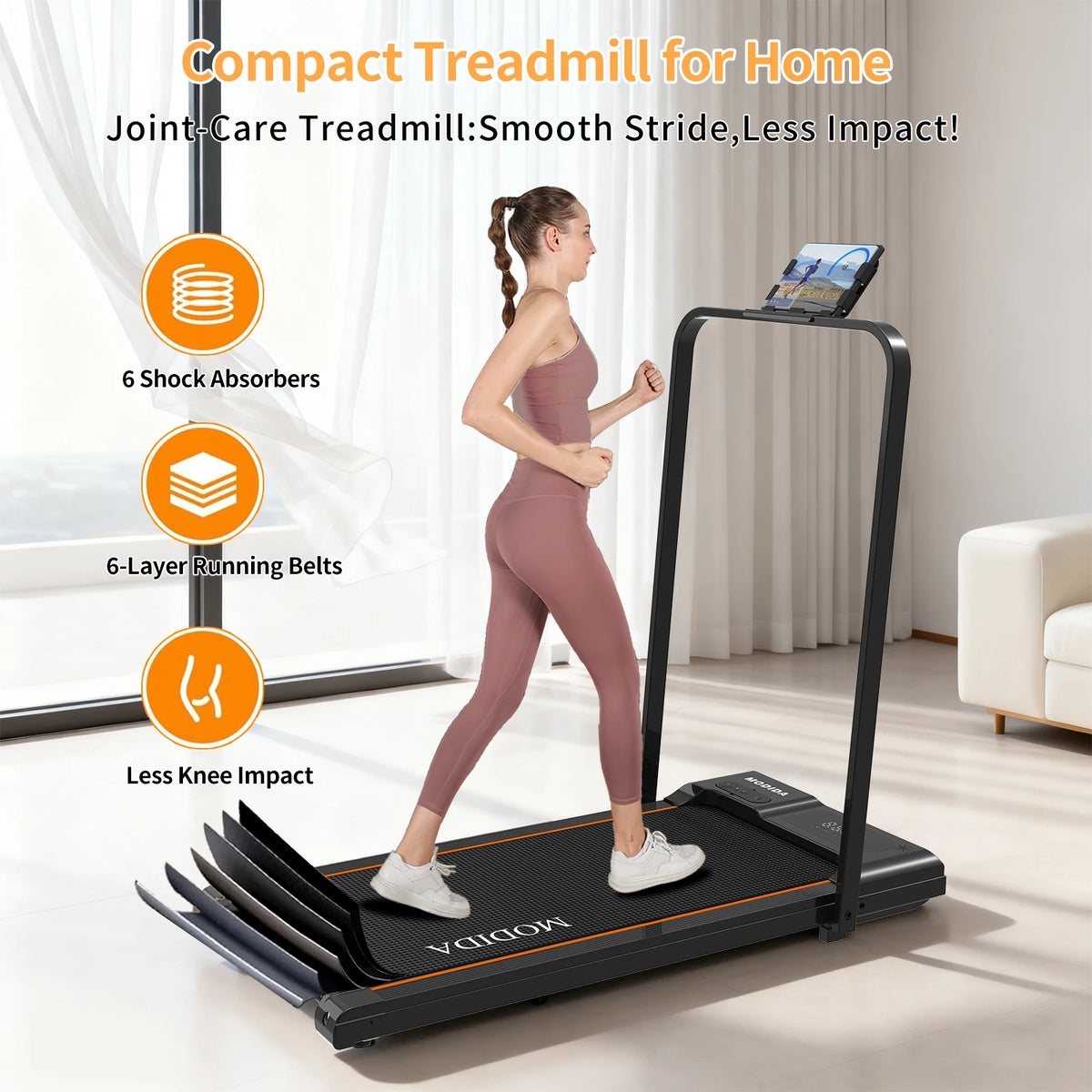 MODIDA Walking Pad Treadmill With Foldable Handrail And Quiet Motor