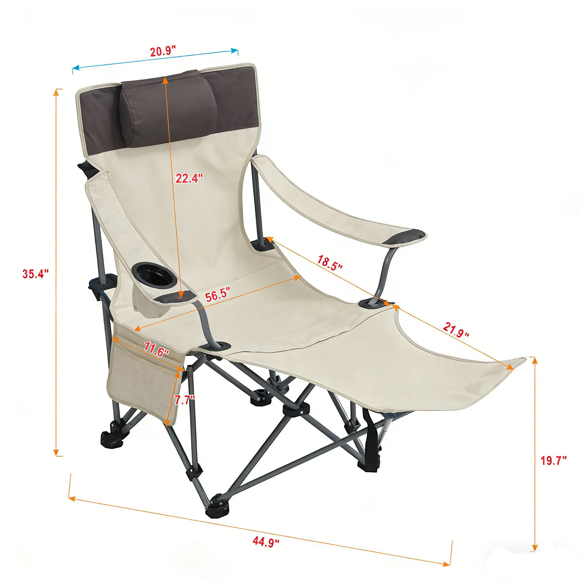 Adjustable Reclining Portable Camping Lounge Chair With Pockets