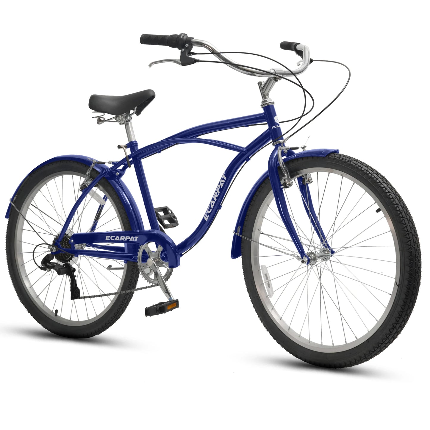 26 Inch Beach Cruiser Bike for Men Women, 7 Speed Commuter Bicycle with Dual V-Brakes and High-Carbon Steel Frame, Comfortable City Bike for Adult
