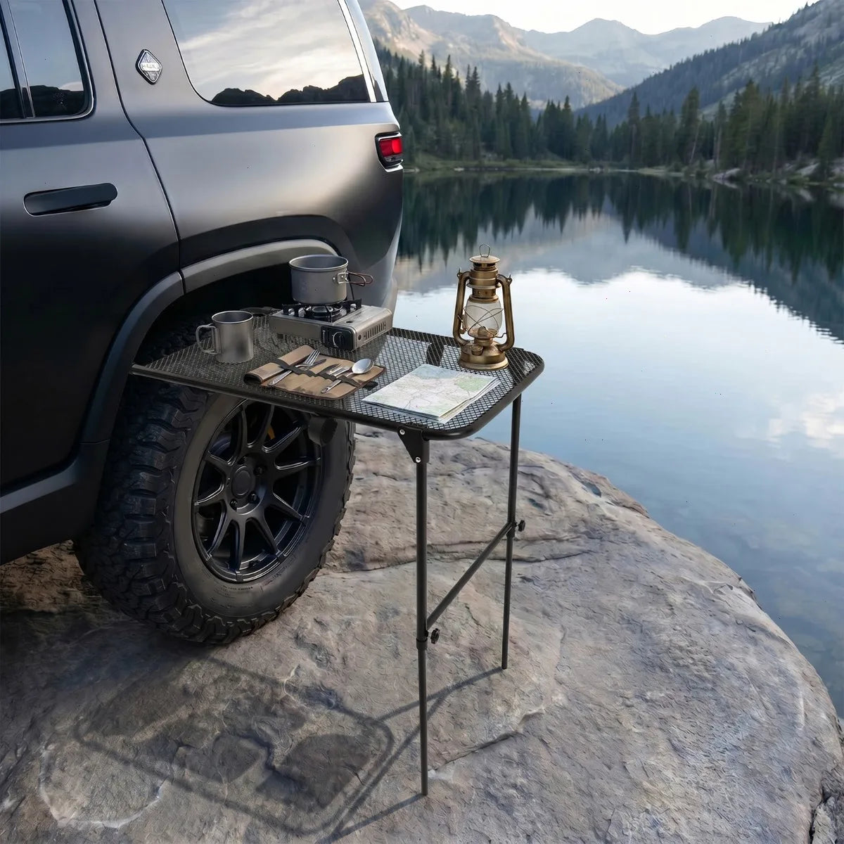 Bymaocar Steel Adjustable Folding Trunk Car Camping Table