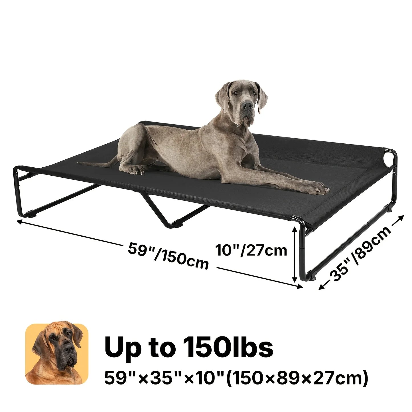 PawCozyBeds M-XXL Original Cool Elevated Dog Bed, Outdoor Elevated Bed for Large Dogs, Portable Standing Pet Bed with Washable B
