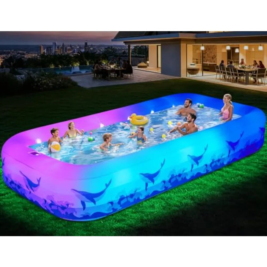 Inflatable Backyard Pool for Kids and Adults With LED Lights