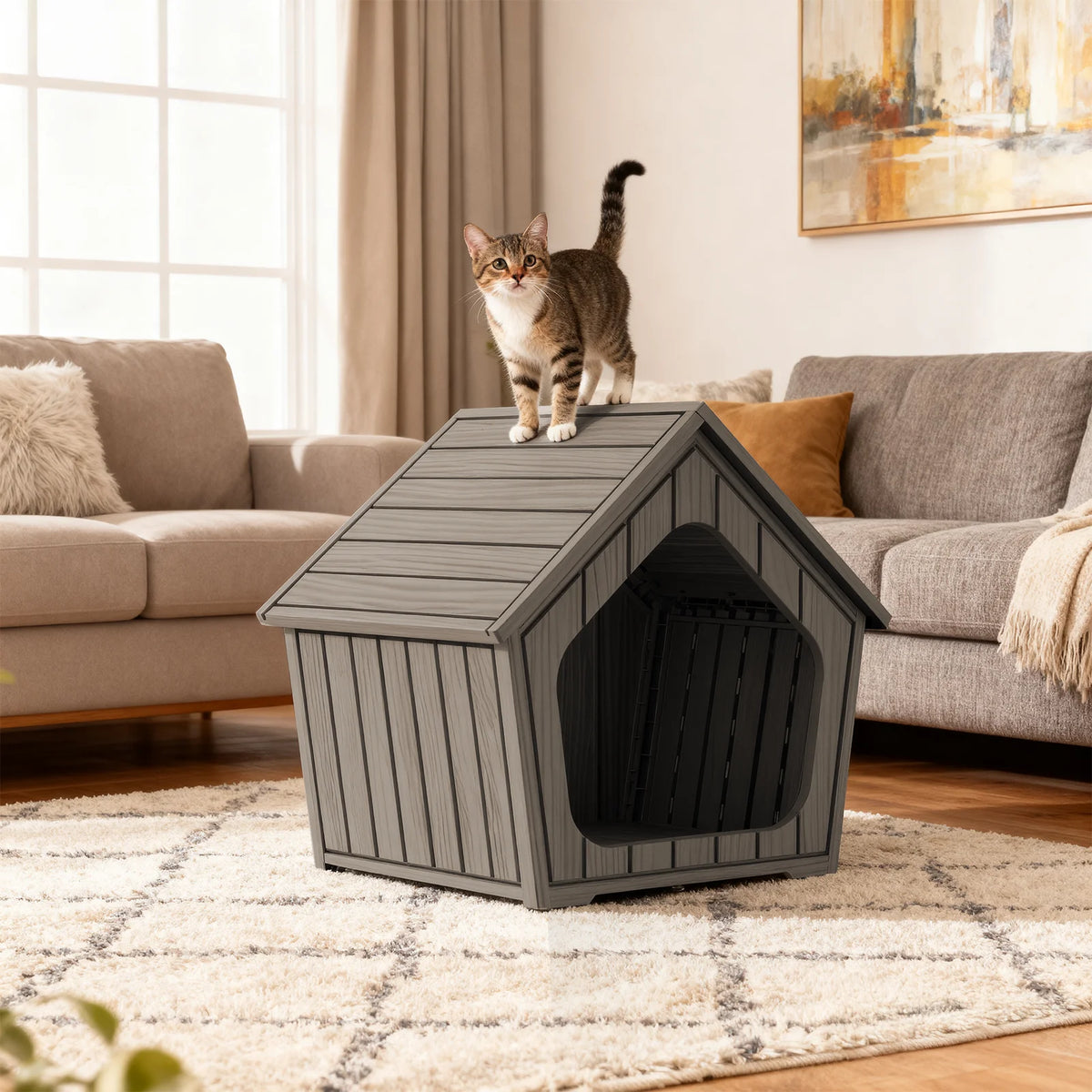 Gable Roof Plastic Dog House With Waterproof Outdoor Shelter