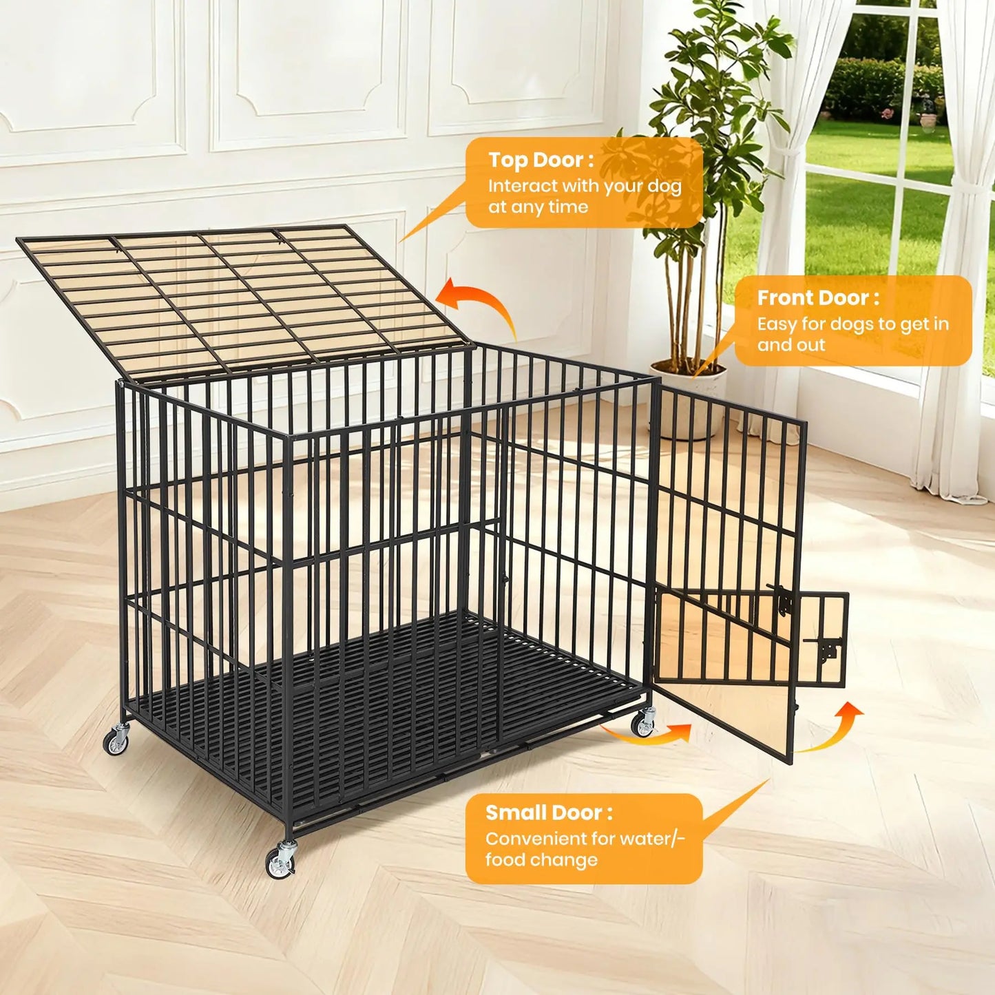 HiMISS Heavy Duty EscapeProof Metal Dog Crate With Three Doors