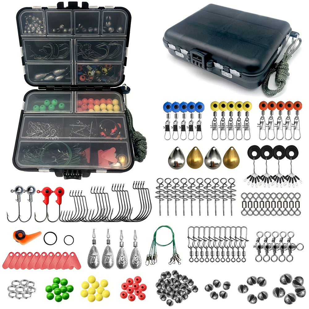 187 Piece Fishing Tackle Kit With Hooks Baits And Sinkers