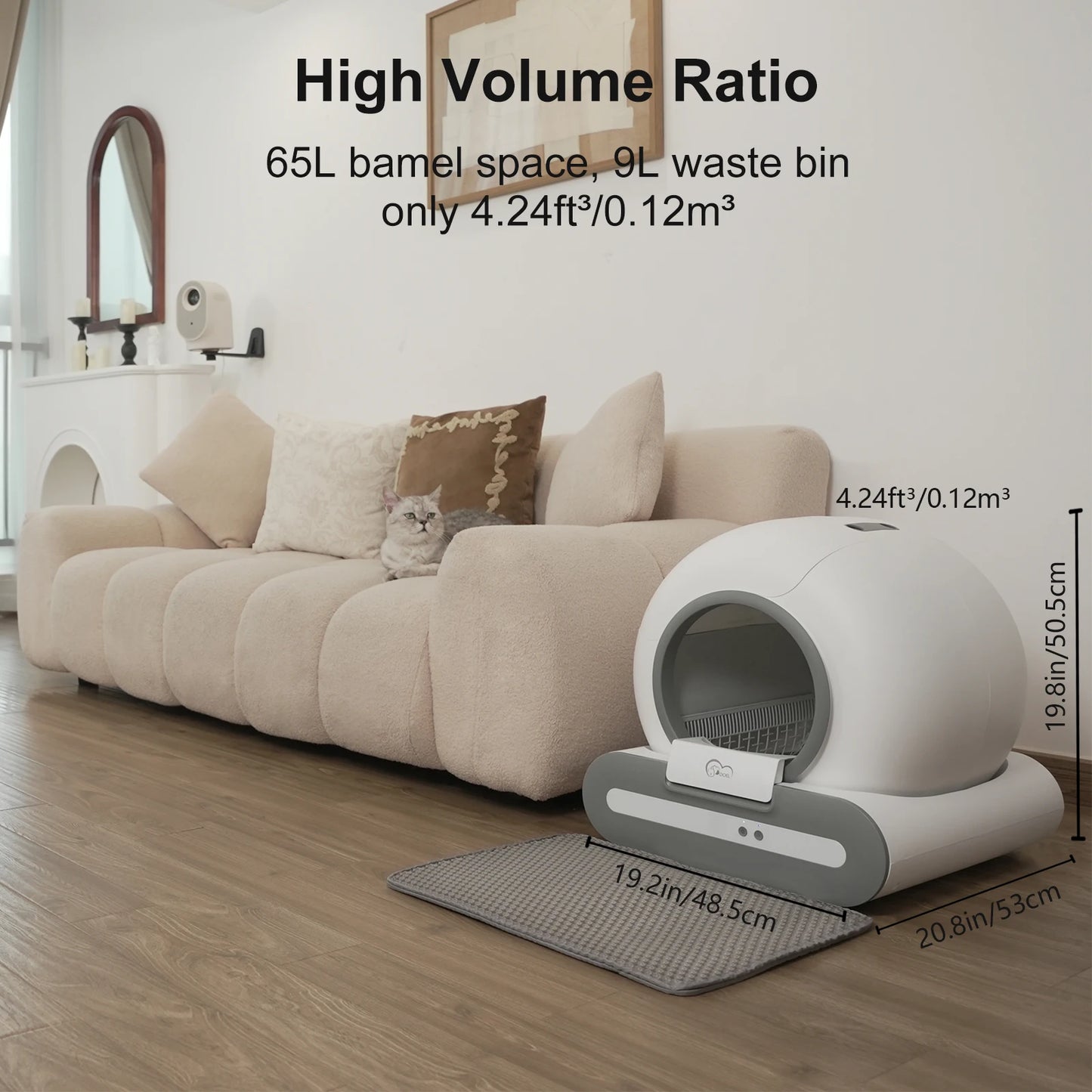 DOEL 65L Self Cleaning Cat Litter Box With App Control 2.4G WiFi