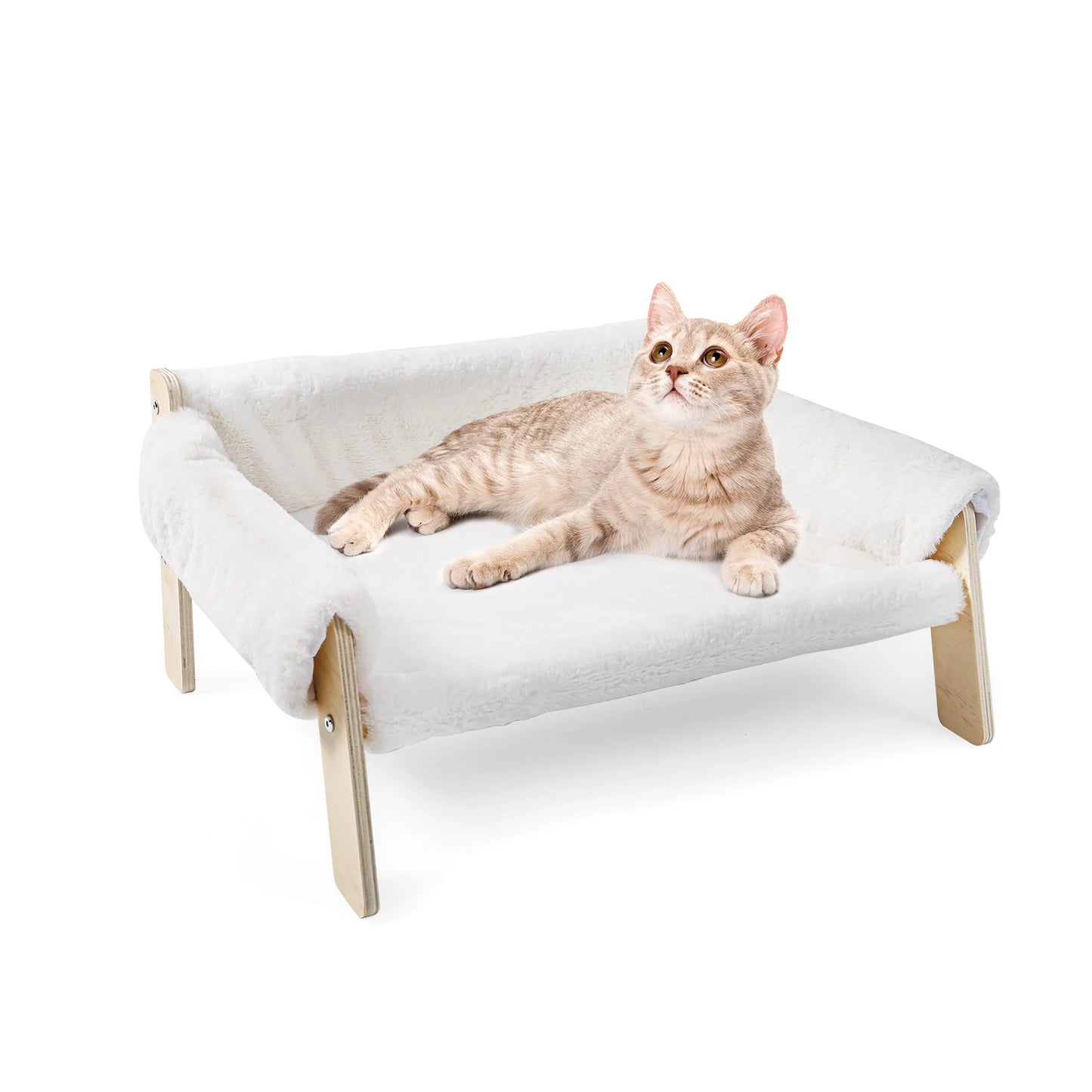 Raised Plush Cat Sofa Bed With Sturdy Wooden Legs Indoor