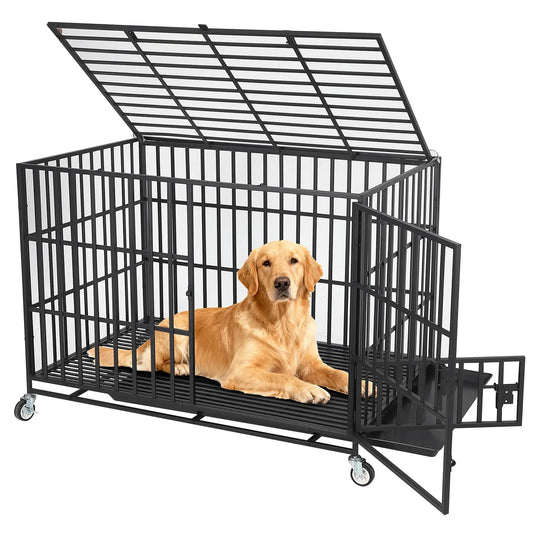 HiMISS Heavy Duty EscapeProof Metal Dog Crate With Three Doors