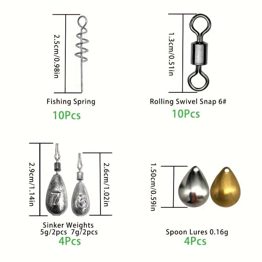 187 Piece Fishing Tackle Kit With Hooks Baits And Sinkers