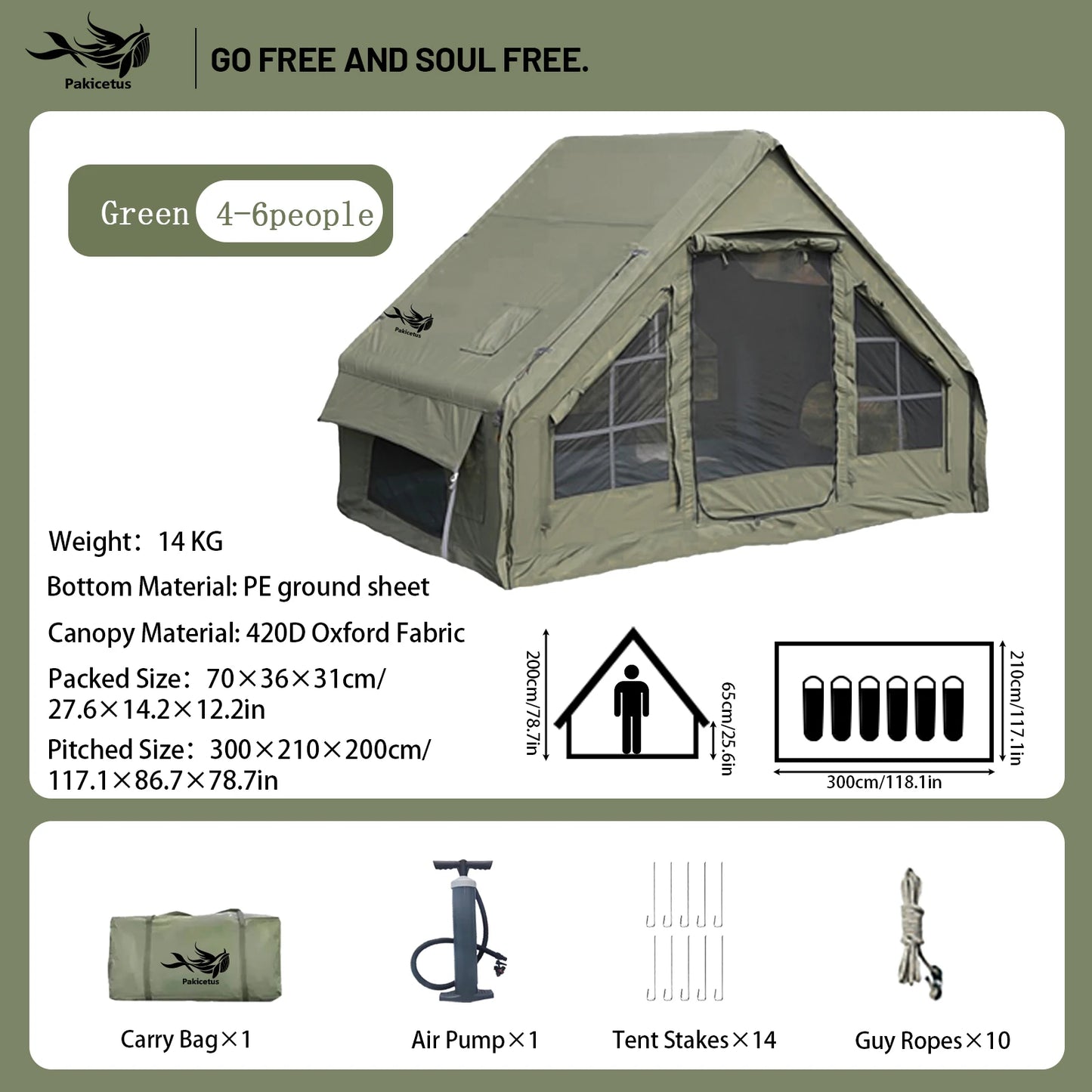 Pakicetus Quick Setup Inflatable Camping Tent Waterproof Family Tent