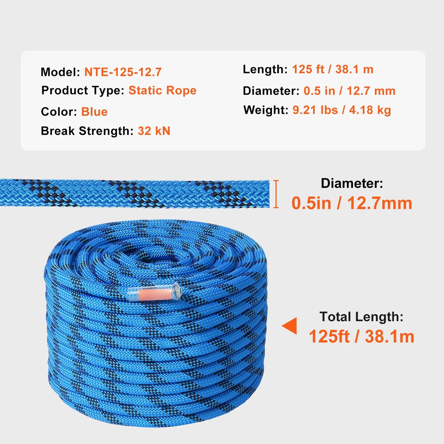 SucceBuy Static Climbing Rope 30kN With Snap Hook Outdoor