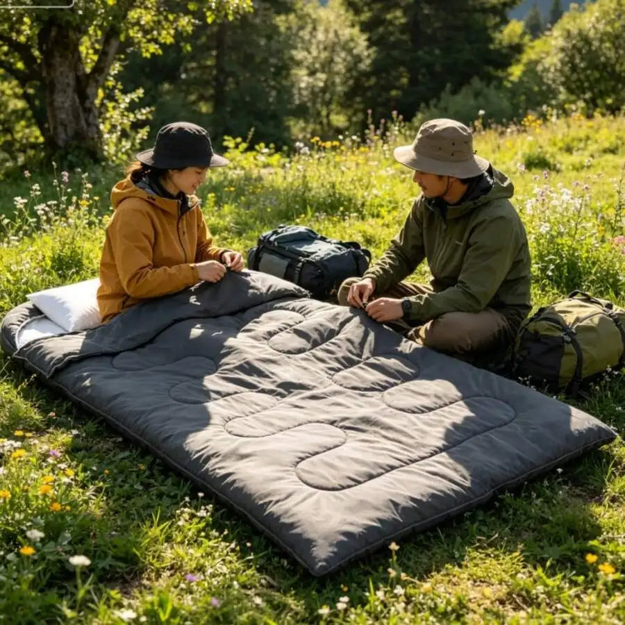 Adult Double Sleeping Bag With Pillow Lightweight Portable Camping Gear