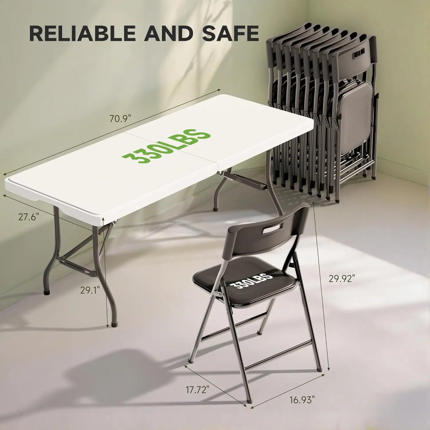 Portable Folding Table and Eight Chairs Set, 330 Lbs Capacity