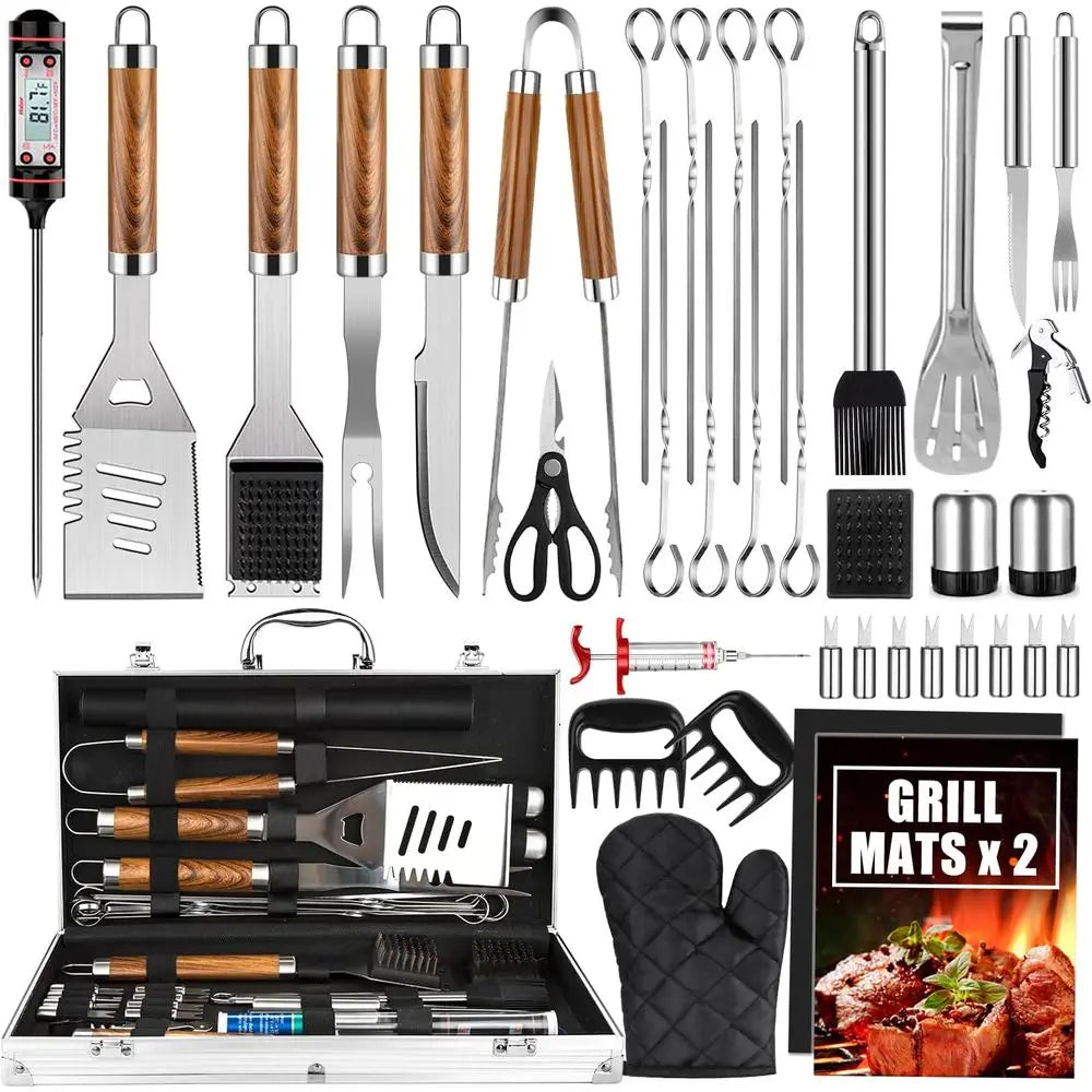 38Pcs BBQ Tools Grilling Accessories Set | 16 Inch Stainless Steel Grill Tools, Thermometer, Grill Mats for Camping, Backyard Ba