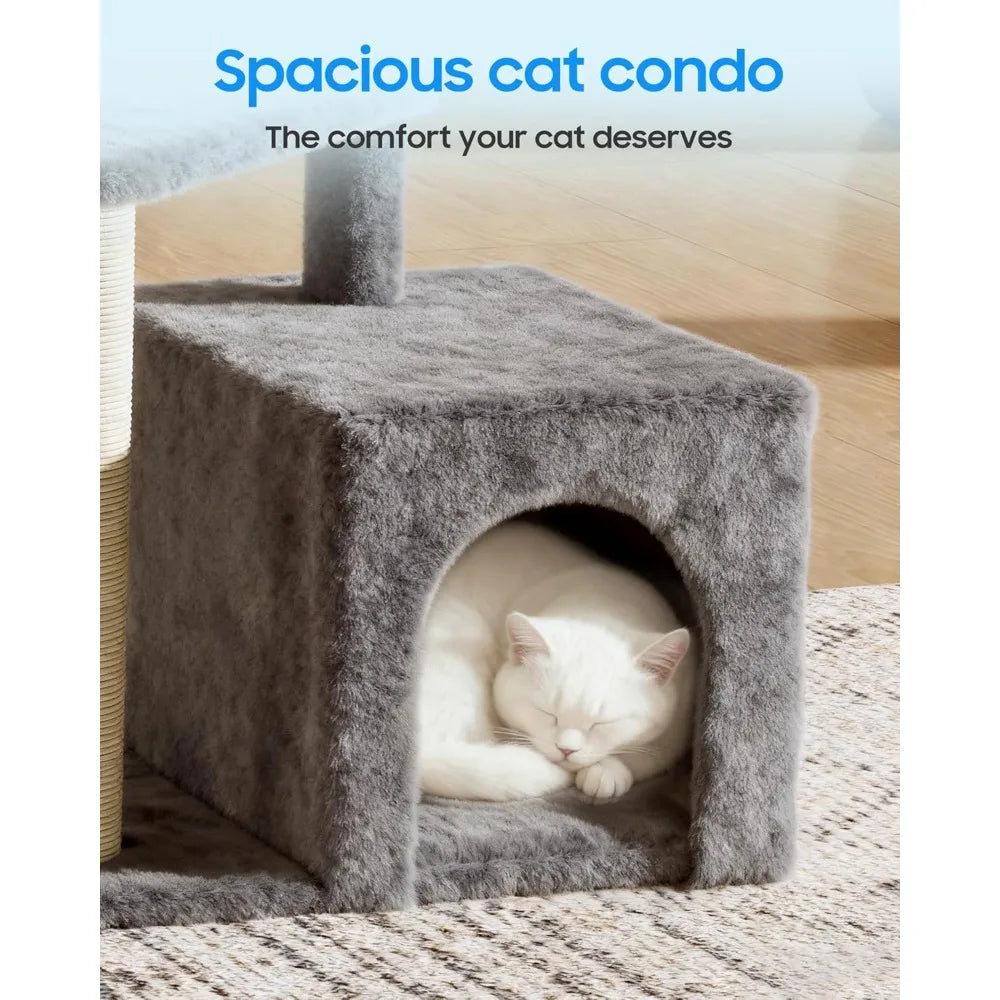 Multi Level Cat Tree Tower 33 Inch Condo Scratching Posts Large Perch Hanging Toy for Big Indoor Cats Gray