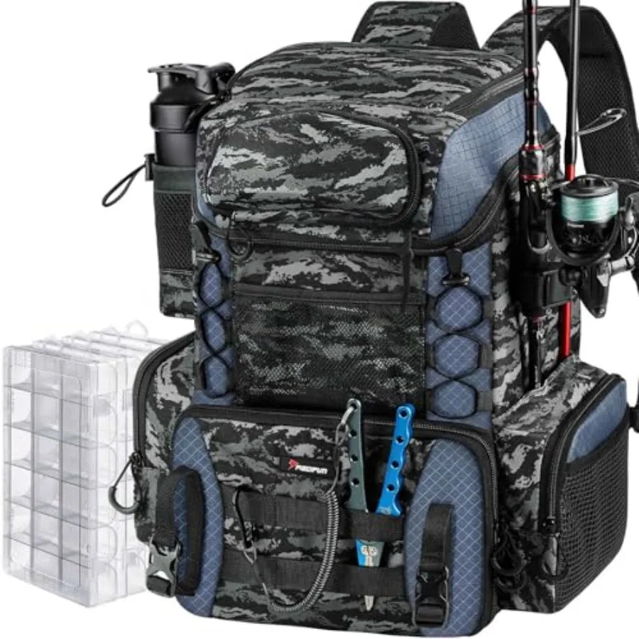Fishing Tackle Backpack With Rod Holders And Tackle Boxes