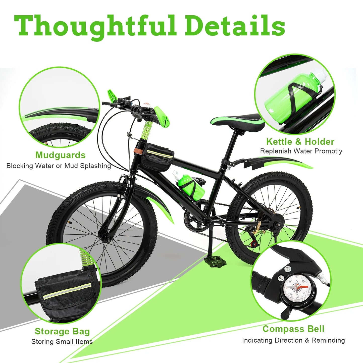 CNCEST Kids Mountain Bike With 7-Speed Front And Rear Brakes