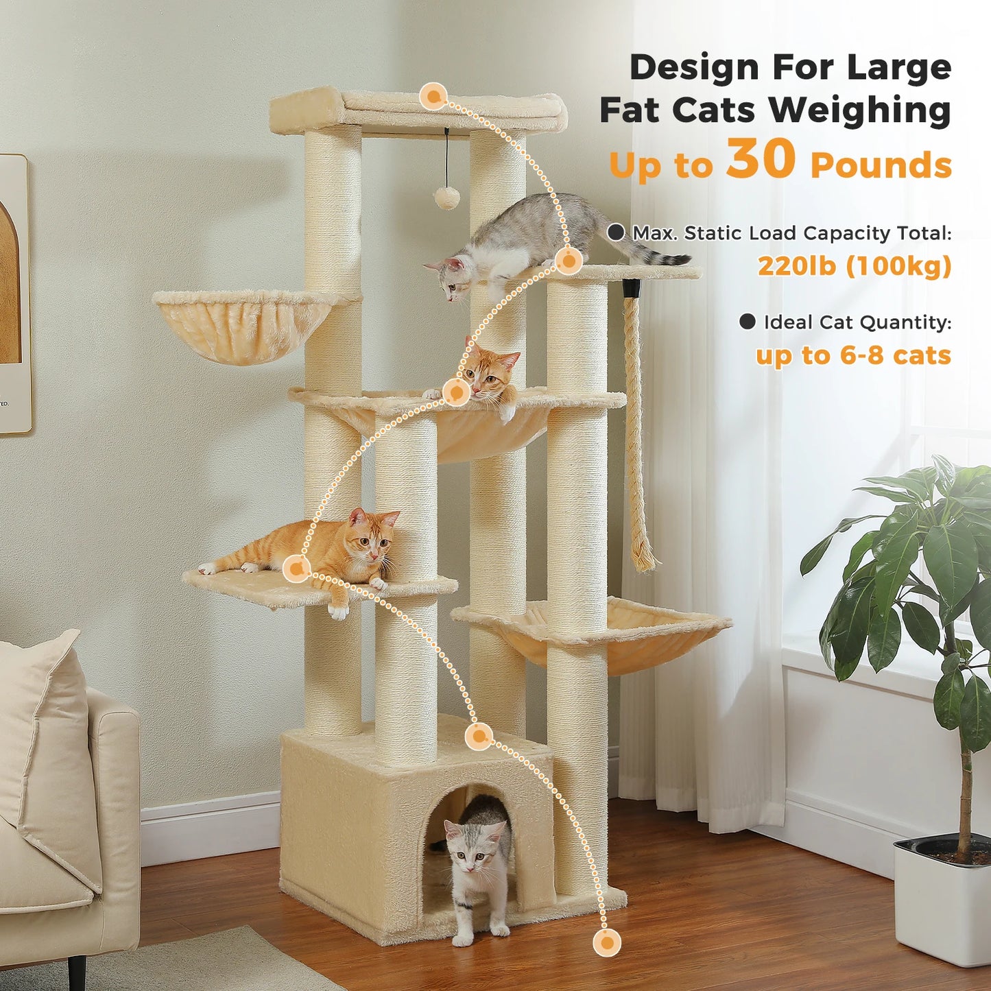 Pawz Road Large Robust Cat Tree Tower With Hammock