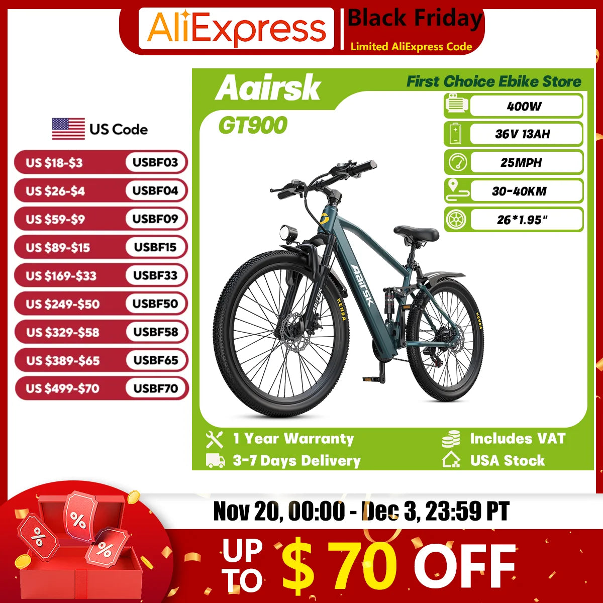 Aairsk GT900 400W All Terrain Offroad Electric Bicycle