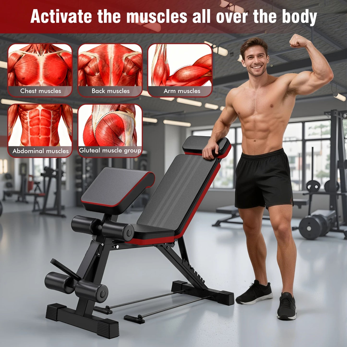 7 Level Foldable Weight Bench With Extended Headrest And Incline