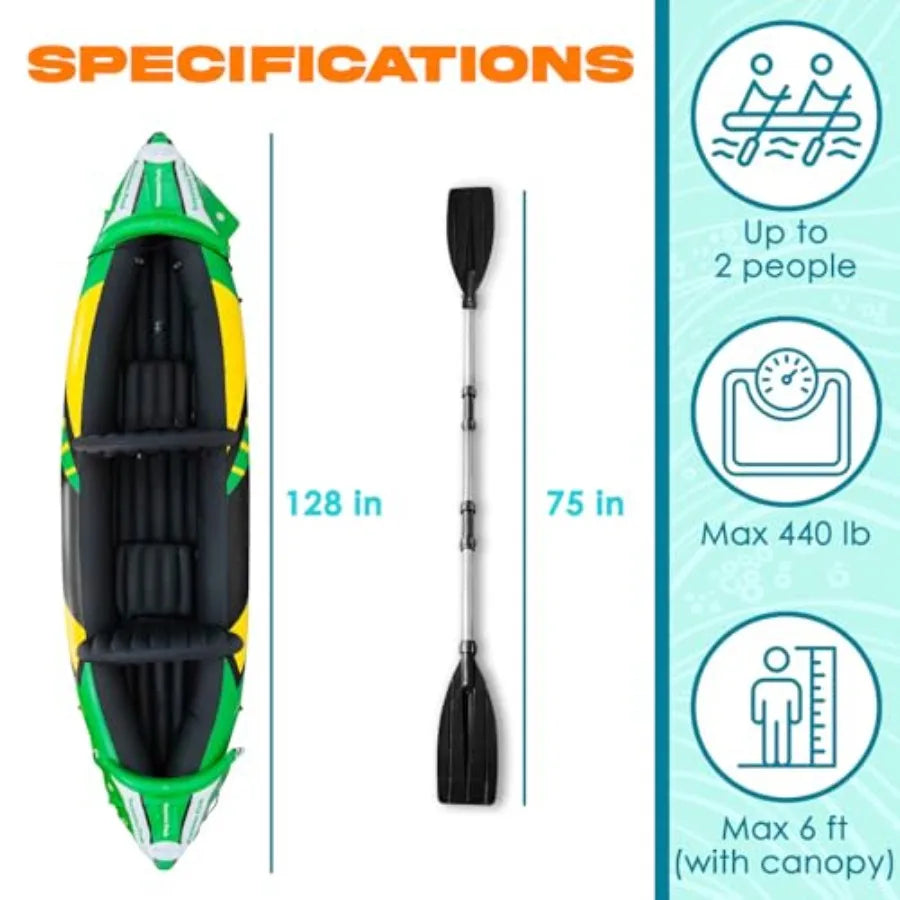 Inflatable Kayak With Detachable Sun Canopy And Reinforced Paddles