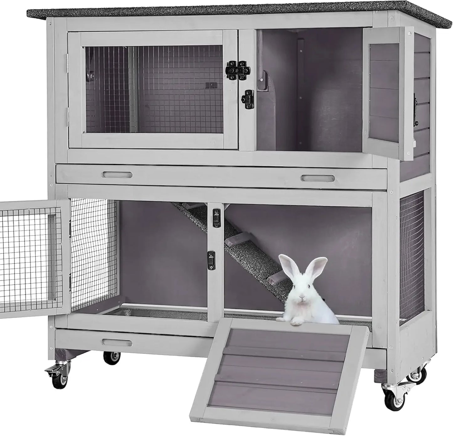 Rabbit Hutch Indoor Outdoor Cage With Casters And Trays