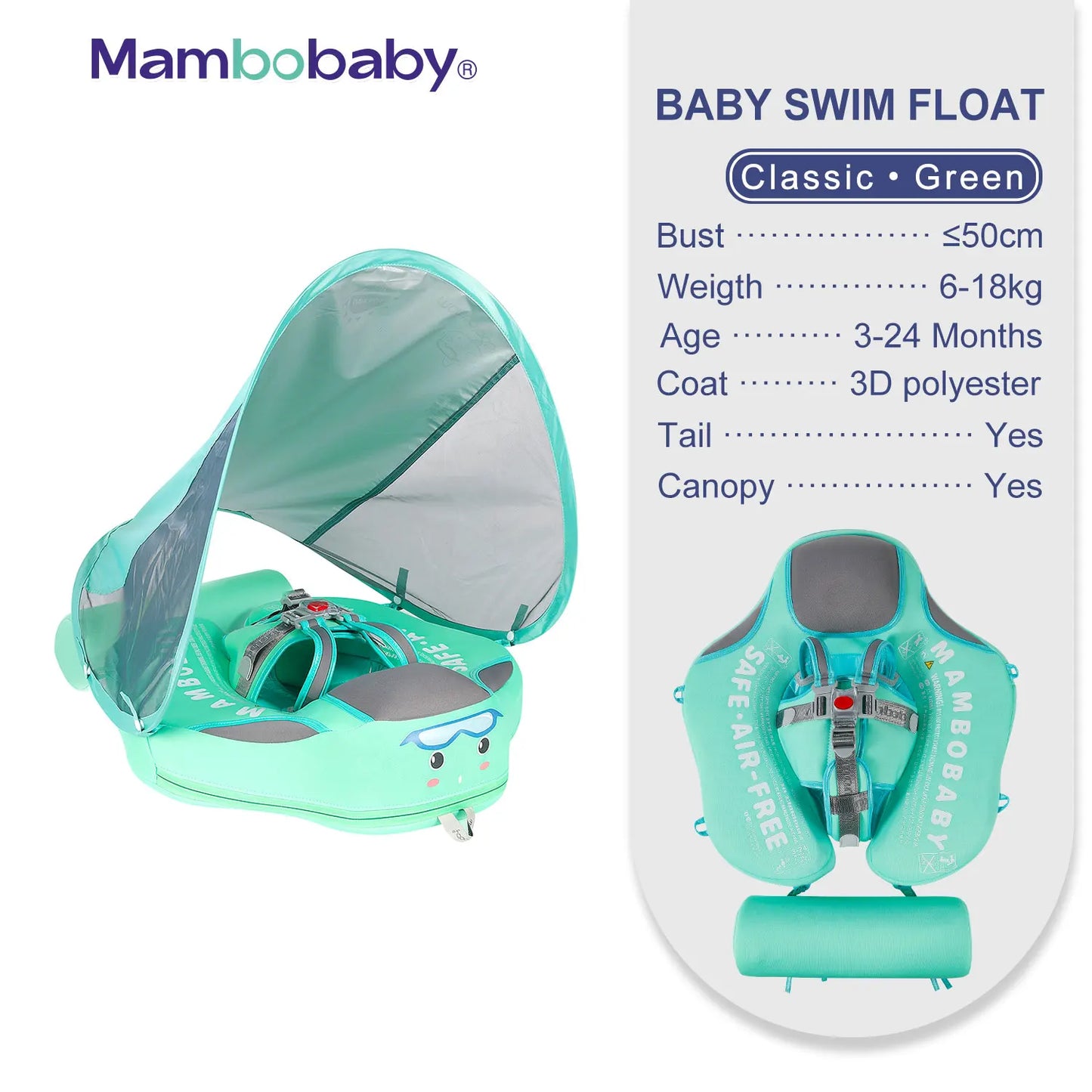 Mambobaby Baby Float With Sunshade Canopy and Crotch Strap
