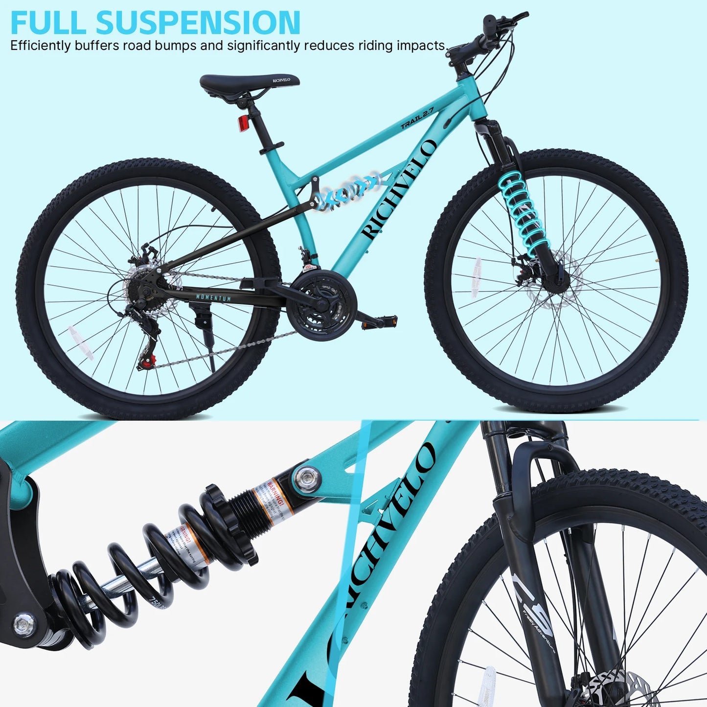 Ecarpat Full Suspension Mountain Bike 21 Speed Dual Disc Brake Steel Frame
