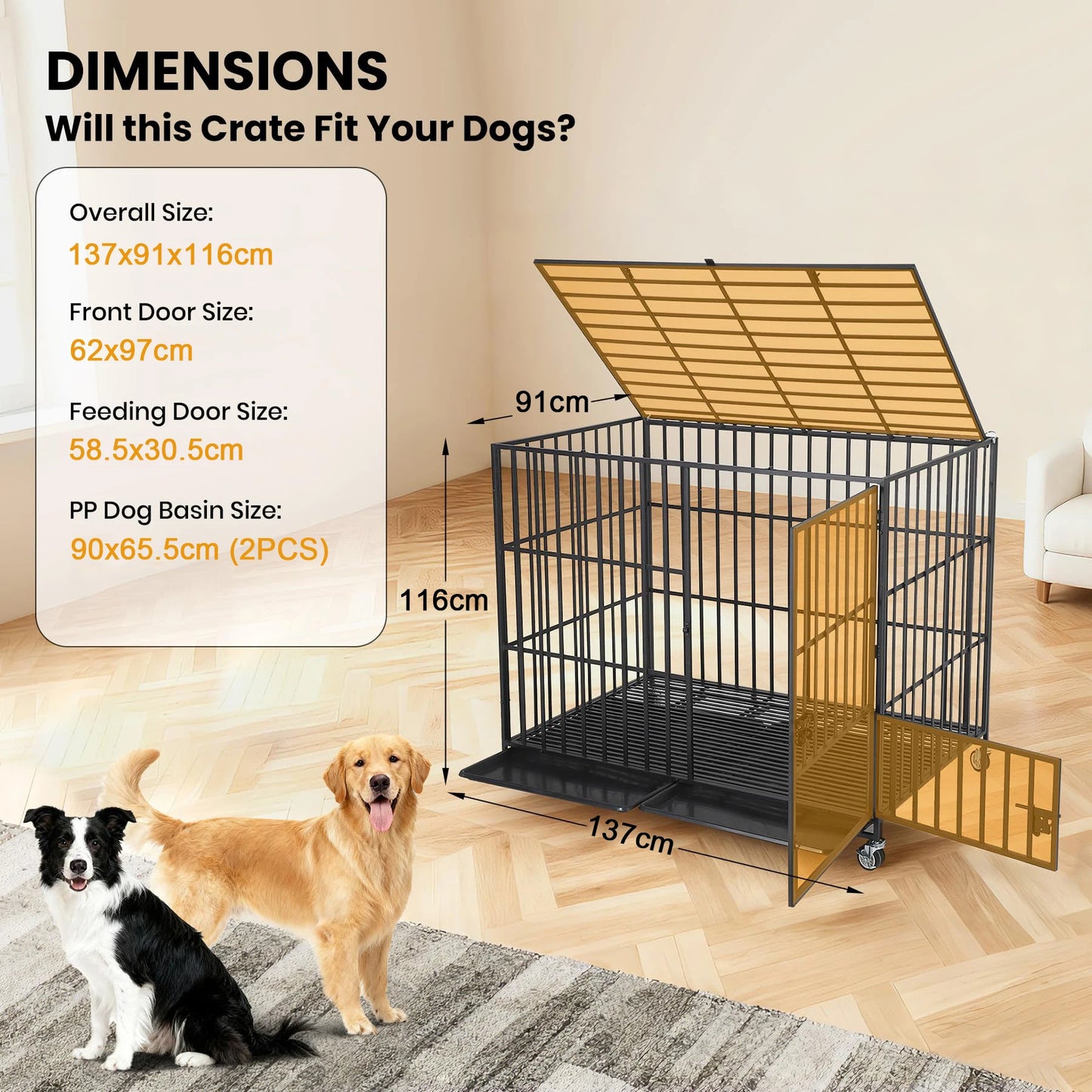 HiMISS Heavy Duty EscapeProof Metal Dog Crate With Three Doors
