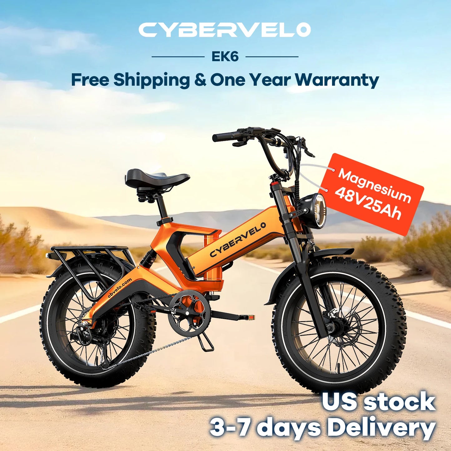 Cybervelo 20” Fat Tire 2000W Peak Motor Luxury Foldable Ebike 48V Removable Battery E Bicycle 35+ MPH 100+Miles Long Range EK6